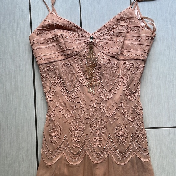 SUE WONG dusty rose colored dress beaded 1920s style Size S/M has a small stain - Picture 5 of 15